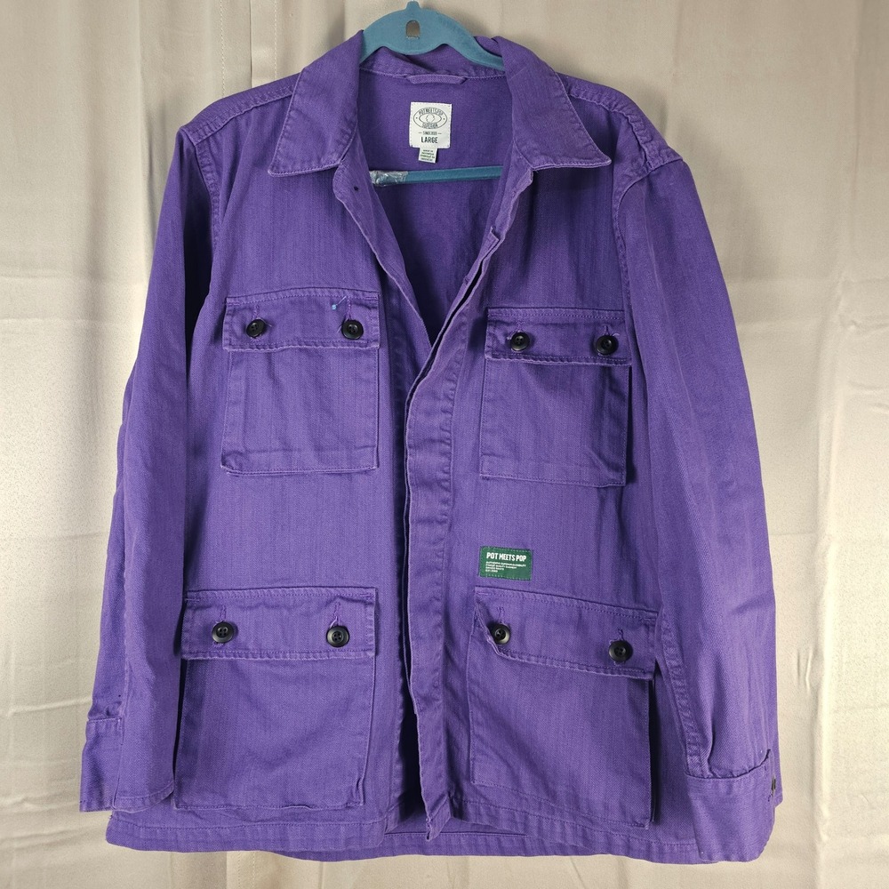 Pot Meets Pop Superior Purple Chore Jacket Large Get Off Your Ass